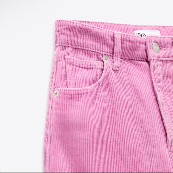 ZARA Bubblegum Pink Wide Leg High-Rise High Waisted Corduroy Pants Sz 0 Fit 00 - Picture 6 of 15